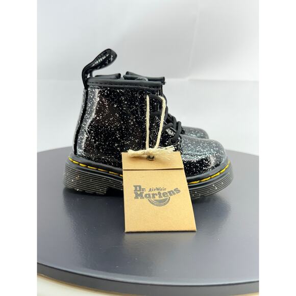 Dr. Marten Cosmic Glitter Toddler Size 4 Kids Combat Boots Black Patent Leather - Picture 4 of 9